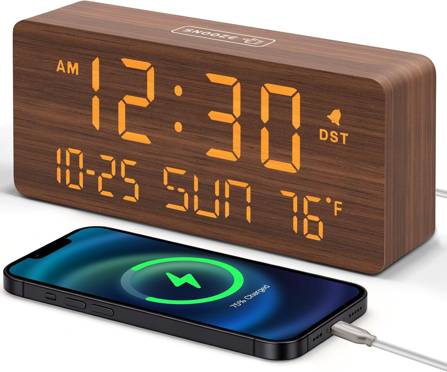 Wooden Digital Alarm Clocks for Bedrooms Living Room Desk Clock with Date and