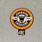 VINTAGE JOHNSON ETHYL PLATE TOPPER PORCELAIN SIGN CAR GAS OIL TRUCK MOTORCYCLE