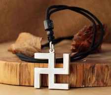 S999-Silver Hindu Religious Swastik Swastika Pendant Necklace Chain Tag Amulet