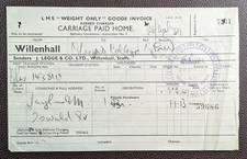 1939 LMS Goods Invoice – J. Legge & Co. Willenhall to Glasgow College