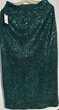 Maeve Anthropologie Green Sequin Midi Pencil Skirt High Rise Lined Slit XS