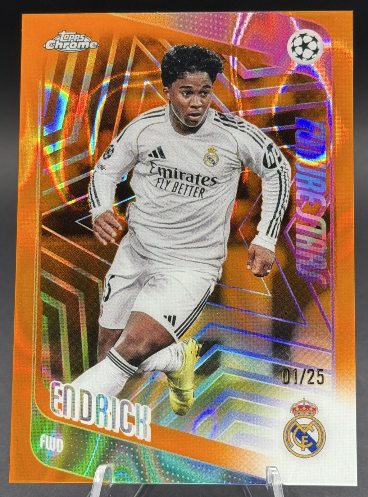 2025 Topps Chrome UEFA Sapphire Endrick #86 Orange Refractor #01/25 Future Stars