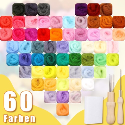 Nadelfilz Set Filzwolle 60 Farben Trockenfilzen Bastelzubehör DIY Filznadeln - Bild 5 von 10
