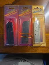 Three (3) Mec-Gar MGCGOV40 8 Round Magazines - 2 Black, 1 Chrome Colt .40S&W