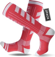 2-Pair Merino Wool Ski Socks Winter Sport Skiing Skating Hiking Climbing MED RED