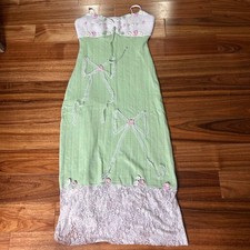 Floral Crochet Dress, Cottagecore Knit Bow Lace Trim Slip Dress