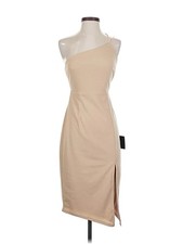 Lulus Women's One Shoulder, Bodycon, Midi, Beige, Lined, Stretch, Woven, Size S
