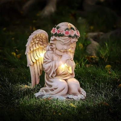Solar Engel Gartenstatuen,LED Fairy Engel Figur,Wetterfest Grabschmuck für 
