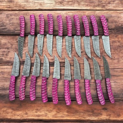 Wholesale Lot of 20 Damascus Skinner Knives 8in Hunting Fixed Blade With Sheath