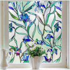 Stained Glass Window Privacy Film, 3D Decorative 17.5 x 39.4 Inch, Blue