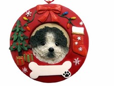 Black  White Shih Tzu Puppy Cut Ornament Wreath Shaped Easily Personalized
