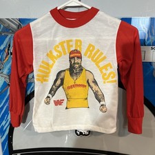 Vintage WWF Hulkster Rules Shirt Youth Small 8 Red White Long Sleeve Exc.Co. USA
