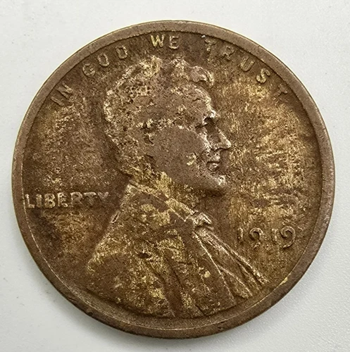 1919 P Lincoln Wheat Cent Woody VF Wood Grain Penny Improper Alloy Mix Error