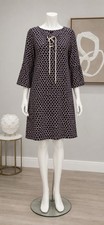 Tommy Hilfiger Navy Geometric Shift Dress Round Neck 3/4 Bell Sleeve M