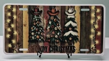 Christmas Trees Aluminum License Plate. Western Christmas Design 