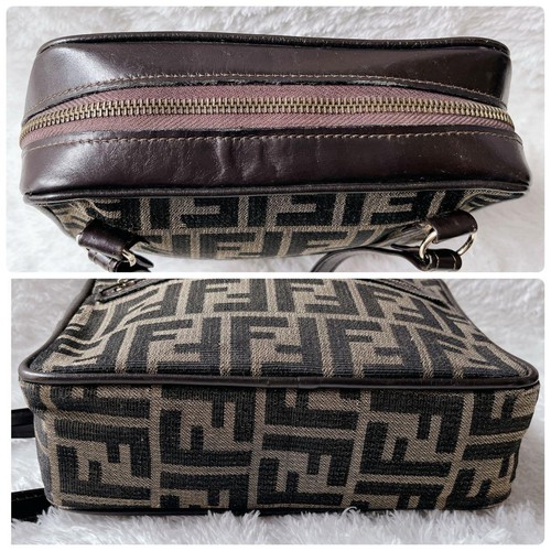 FENDI Vintage Zucchino Canvas Leather Camera Shoulder Bag Brown - Picture 3 of 11