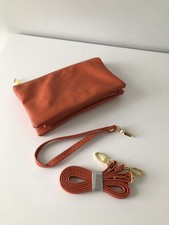 New Pebbled Faux Leather Wristlet Pouch Clutch, Orange Crossbody