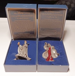 Disney Pewter Sculptures Villains Collection/ Wicked Queen & Cruella De Vil /COA