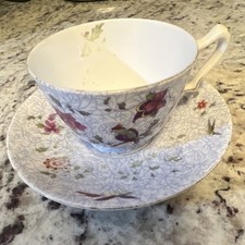 Crown Staffordshire England Porcelain Floral Cup  Saucer Set Glossy Finish