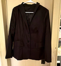 Women  s Black S Button-Front Lined Blazer Jacket w/ Pockets Notched Lapel