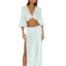 New AGUA BENDITA Amaia Maxi Skirt and Top set in Blue Stripe Pool Sz M