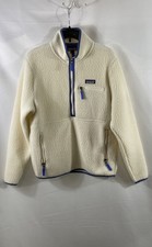 Patagonia Women's Retro Pile Fleece Quarter Zip Pullover Cream Blue Trim Sz M