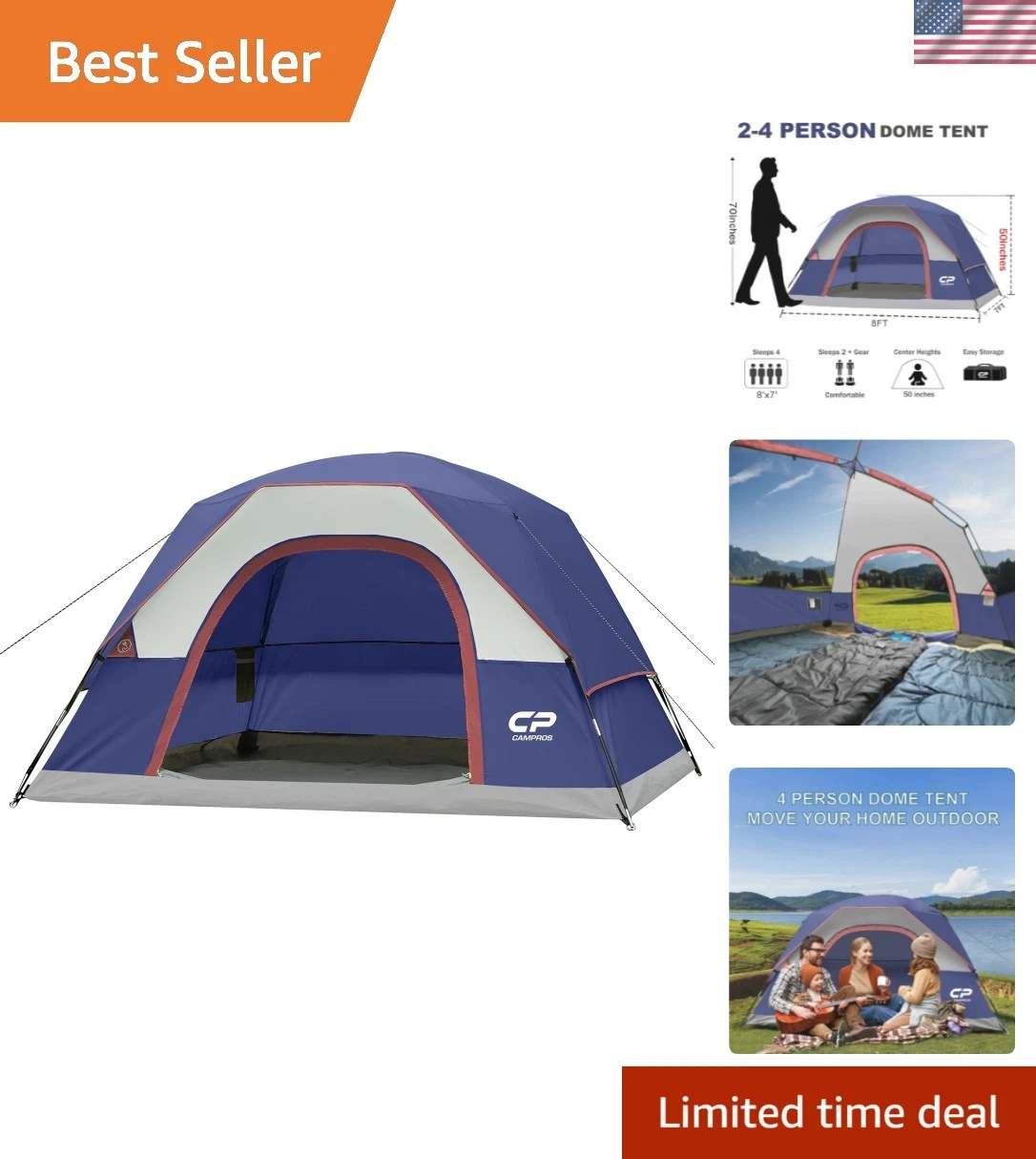 Tents for Camping 4 Person Tent Waterproof Windproof Double Layer Camping Ten...