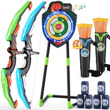 HYES 2 Pack Kids LED Bow & Arrow Set, 24 Suction Cup Arrows, Archery Toy Gift