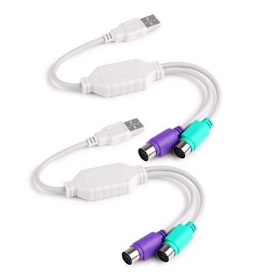 2-Pack Dual PS/2 to USB Adapter for PS/2 Port Mouse and Keyboard, Male to Female