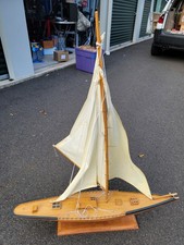  Wooden Pond Yacht Sail Boat Scratch Built  36.5"41.5"  J Class Endeavor 