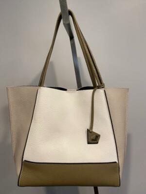 Botkier Tote Soho Colorblock Olive Gray Off White Leather Handbag $298