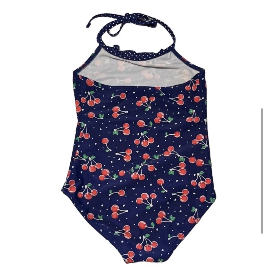 Traje de baño de una pieza Xhilaration azul marino cereza para niñas talla mediana 7/8 Foto 4 de 4