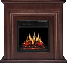 36'' Wood Electric Fireplace Mantel Heater Firebox with Log Hearth and Remote