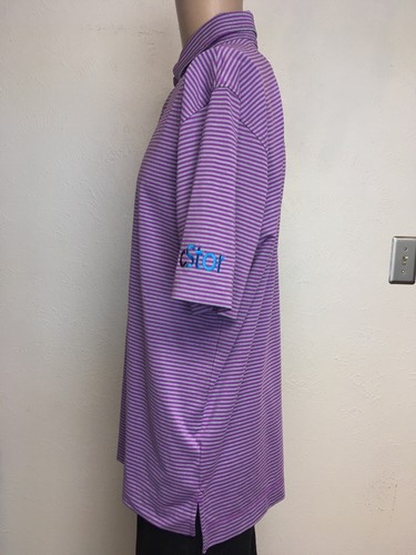 FOOTJOY EMBROIDERED PERFORMANCE STRIPED GOLF POLO SHIRT Purple Gray L - Picture 3 of 12