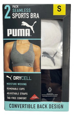 New Puma Woman  s Convertible Back 2pk Seamless Sports Bra Small S Black White
