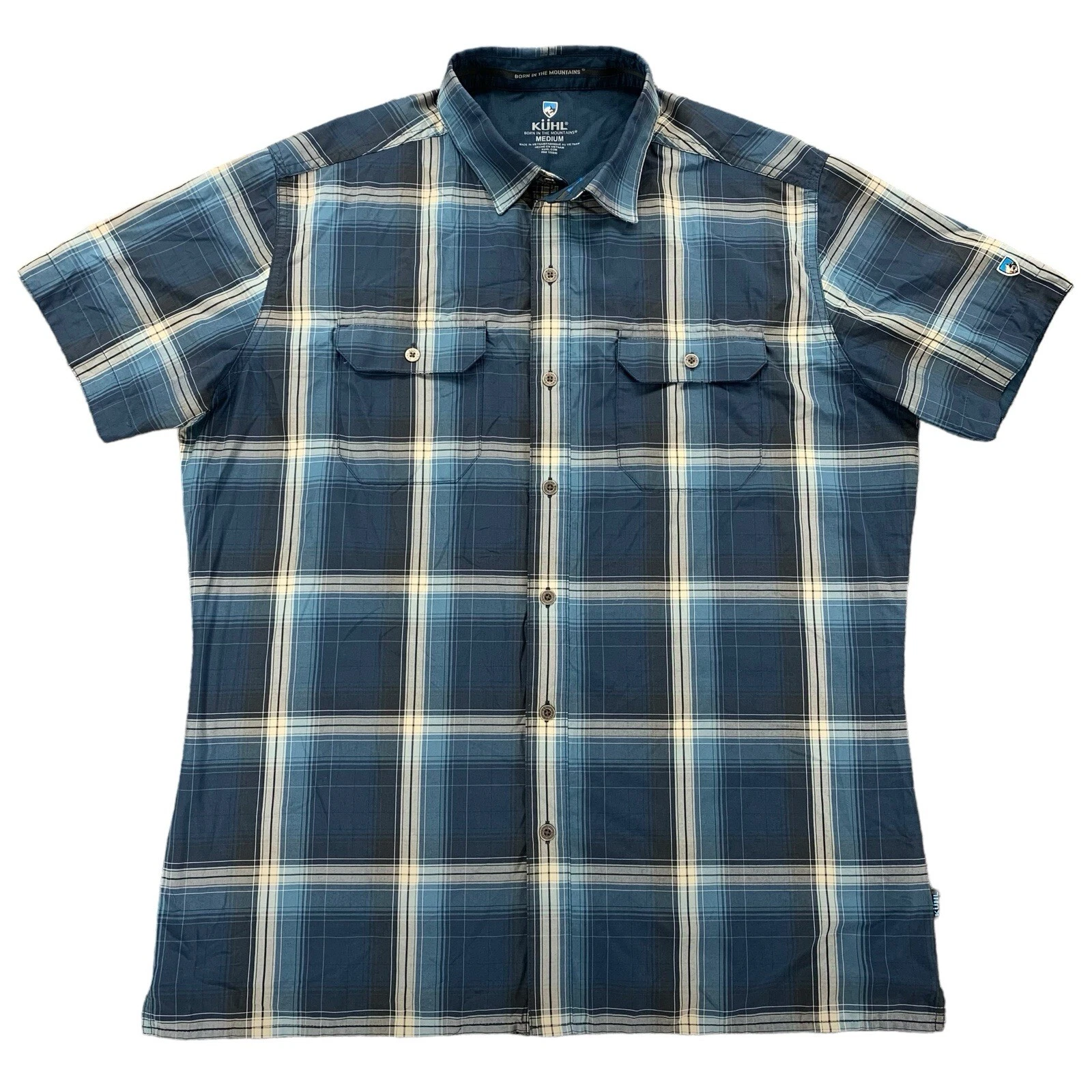 Kuhl Hiking Shirt Mens M Plaid Blue 7153 UPF 30 Button Up