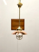 New Antique Solid Brass Maritime Hanging Cargo Ship Light With Copper Shade 1 Pc