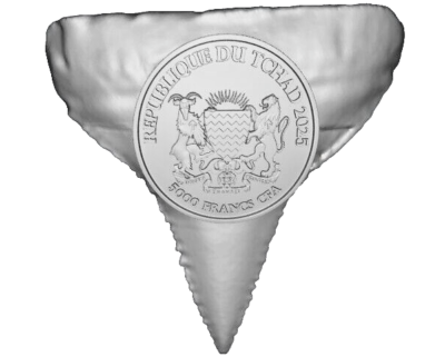 銀製　SILVER　年代物　約５００グラム 2025 5000franc Tchad 50th Anniv Edition Shark Tooth, 1oz 999