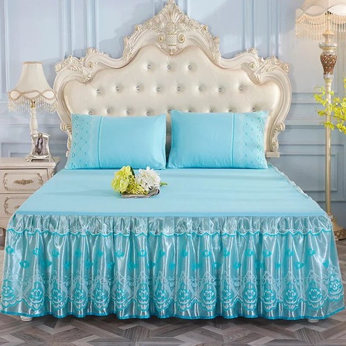 Princess style ruffled edge bedsheet with pleated lace edge bedsheet set - Picture 19 of 31