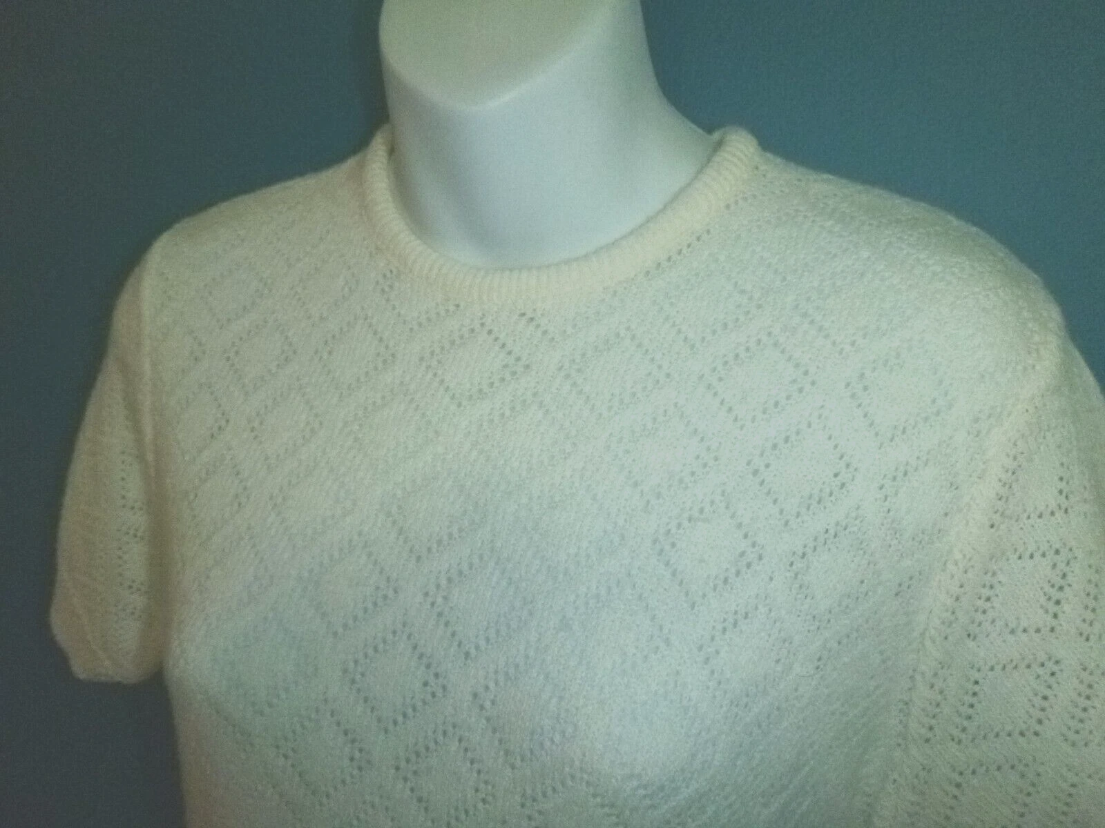 OFF WHITE Abito vintage anni '60 Orlon acrilico a punta Maglione lavorato a maglia abito con strappo bianco taglia M L