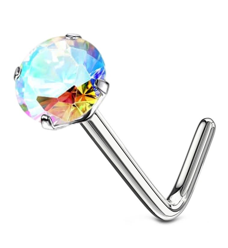 4 Piercing Al Naso A Forma Di L In Titanio, Con CZ, Per Uomini E Donne - 22G, 0.6mm