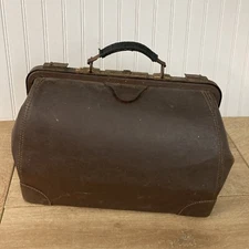 Antique Leather Doctor's Satchel Bag Genuine Cowhide Leather 16" x 9" x 12"