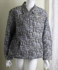 French Dressing FDJ Sz L Modernist Mod Funky Art-to-Wear Jean Jacket Blazer COOL