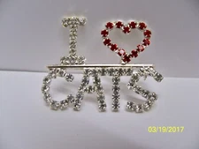 Stunning, I Love Cats, Ladies pin or broach with crystal rhinestones, New!