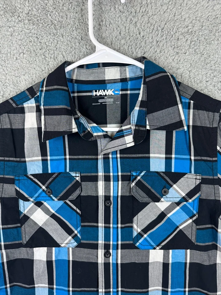 Camisa Tony Hawk Para Hombres Meduim Azul Cuadros Western Manga Larga Abotonada Preppy Foto 3 de 4