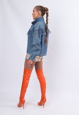 Vintage Y2k Denim Jacket Tassel Fringe Quilted Uk 10 - 12 Small / Medium (c6c)
