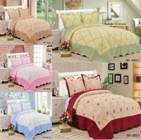 Quilted Embroided Bedspread Set Bed Throw With 2 Pillow Shams Double King Size Quilted Embroided Bedspread Set Bed Throw With 2 Pillow Shams Double King Size