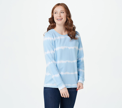 #ad #ad New Denim amp; Co S Tie Dye French Terry Long Sleeve Sweatshirt Light Blue QVC 4542 $21.60