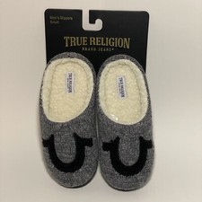 True Religion Men's Slippers Slip On S Size 7-8 Gray with Logo
