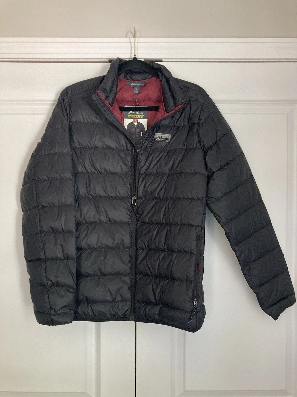 Eddie Bauer Men's Down Packable Jacket Microlight Sizes Small Black 650 Fill NWT